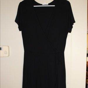 Black short sleeve wrap style dress